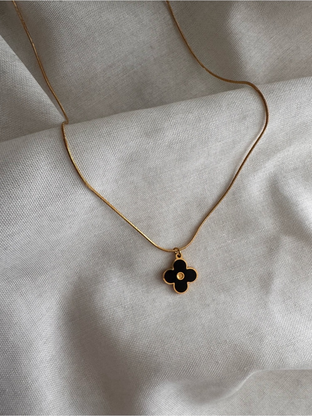 LV Louis Vuitton Gold Necklace with Black Flower Pendant - upcycled